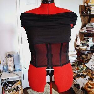 Forever 21 Black Off-Shoulder Mesh Top